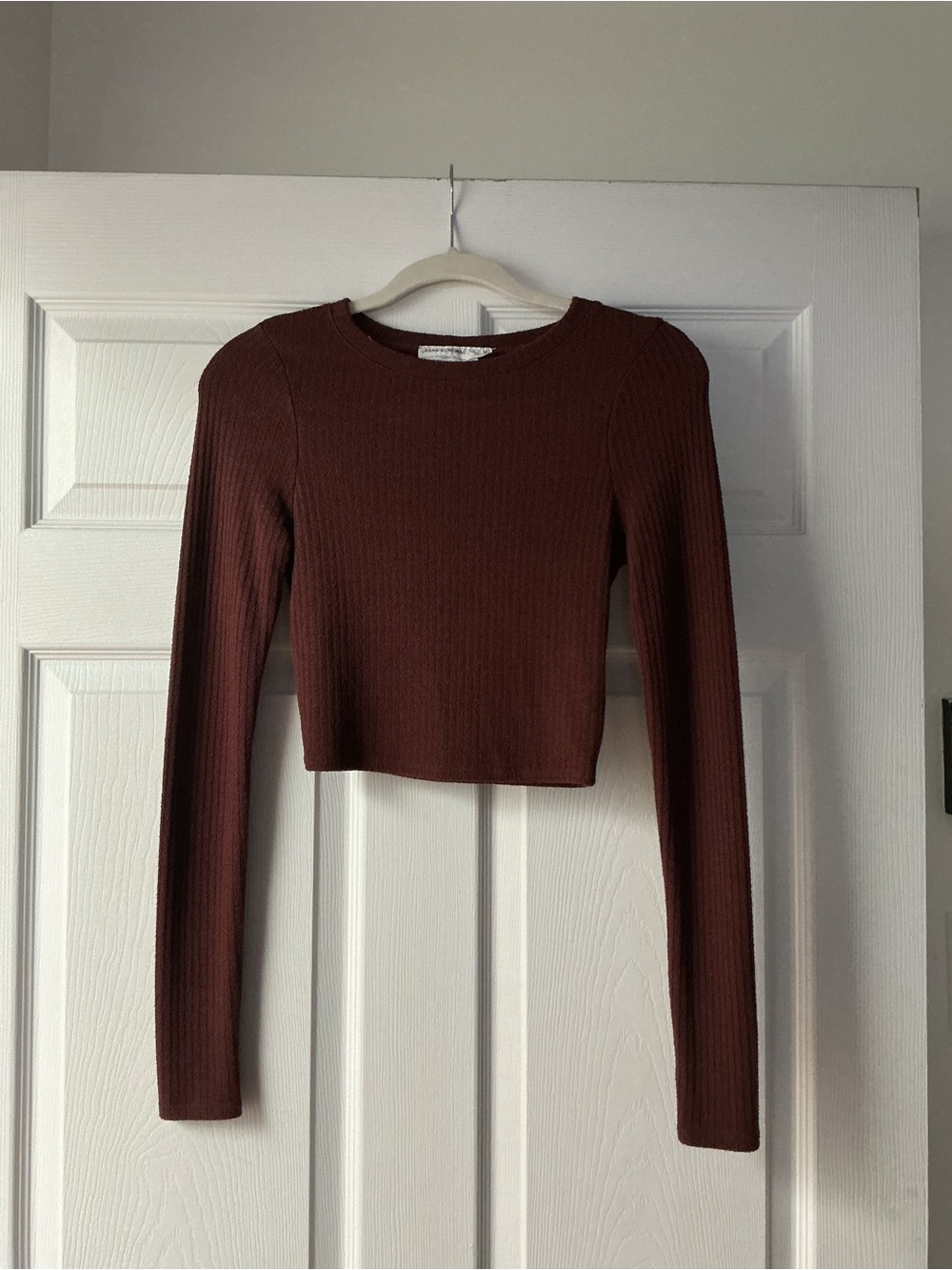 Urban Outfitters Ribbed Long-Sleeve Crop Top in Chocolate Brown
